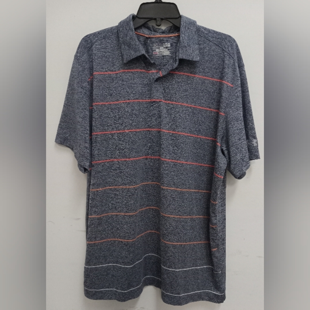 Under Armour Gray Polo with Coral Stripes